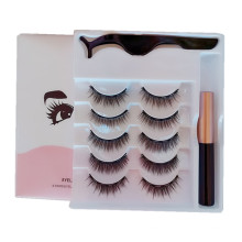 Vente chaude OEM de haute qualité 5 paires de cils mélangés naturels emballage de cils magnétiques avec pince à épiler et eye-liner